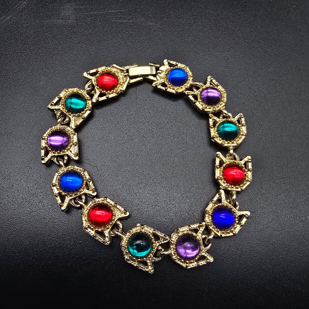 Vintage Jewel Tone Gripoix Style Bracelet Gold Tone Costume Jewelry